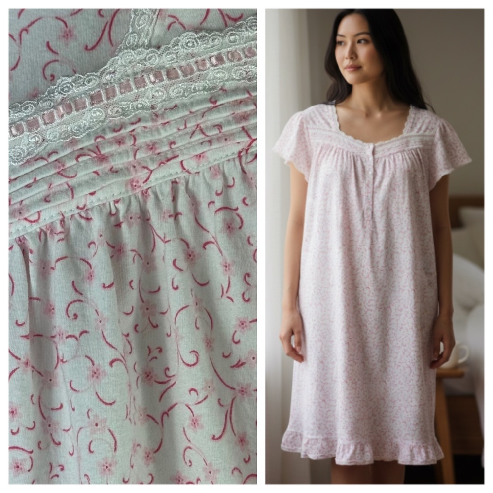 Eileen West Nightgown Sz 2X XXL 18 20 Pink White Floral Cottage Romantic